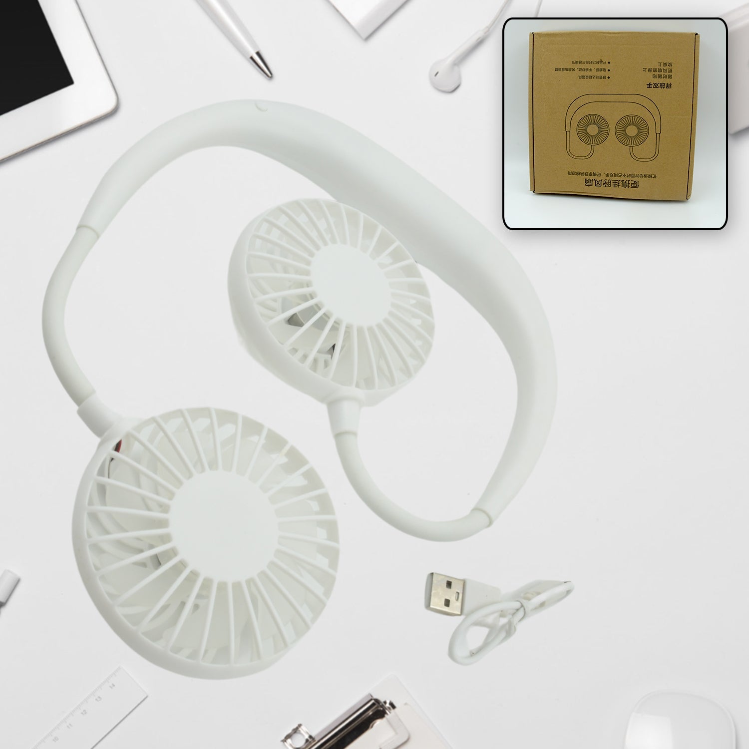 0896 Portable Fan USB Rechargeable Mini Hand Free Personal Fan Adjustable Speed Wearable Neckband Fan for Camping Traveling Office Room Outdoor (1 Pc ) 0896 Portable Fan USB Rechargeable Mini Hand Free Personal Fan Adjustable Speed Wearable Neckband Fan for Camping Traveling Office Room Outdoor (1 Pc )